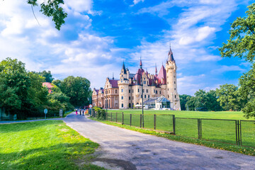 Palace in Moszna. Historic residence located in the Opole Voivodeship. Upper Silesia, Poland. - obrazy, fototapety, plakaty