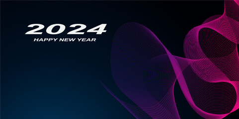 Abstract wavy new year template, cards and banner technology background. Happy new year 2024, holiday concept and celebration background. Abstract wave technology banner background.