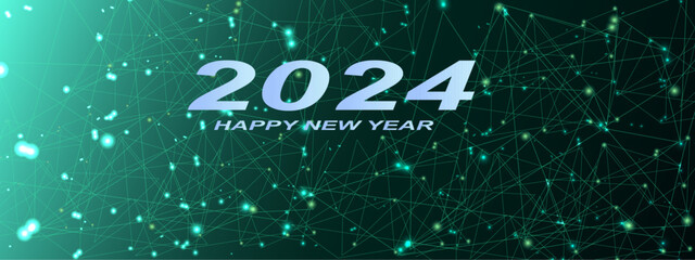 Abstract technology celebration poster, banner and new year background. Wavy technology gradient blend happy new year 2024 background. design for template, cards, banner, holyday, congratulations.