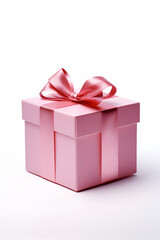 Obraz premium Pink gift box with ribbon and bow isolated on white background, generative ai