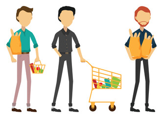 Set of faceless male characters shopping