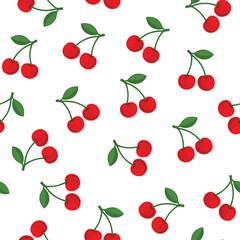 Red Cherry Seamless Pattern. White Background. Vector