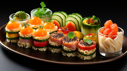 sushi set on black background