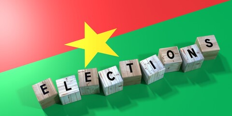 Burkina Faso - elections concept - wooden blocks and country flag - 3D illustration