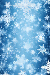 Fototapeta na wymiar Light blue winter, stylized frame and background with snowflakes and stars, illustration that can be used during holidays or on a card, invitation or new year. Flying border with snow. Generative AI.
