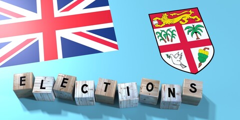 Fiji - elections concept - wooden blocks and country flag - 3D illustration
