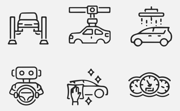 Set of car outline icons, auto, automobile. Linear icon collection. Vector illustration
