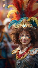 Photo close up vertical boy elementary child latin, dressed up for carnival. Tradition concept