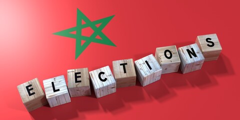 Morocco - elections concept - wooden blocks and country flag - 3D illustration