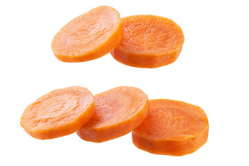 sliced organic carrots isolated on white background. sliced carrots.