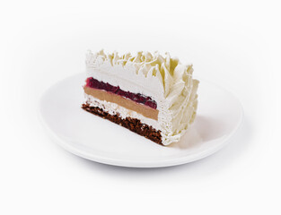 Layered Mousse Cake on plate isolated