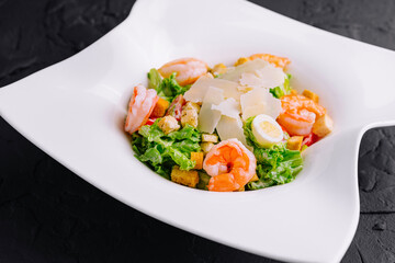 Caesar Salad with shrimps top view