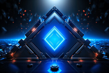 Futuristic abstract tech background with neon lights. 3d illustration. Copy space.