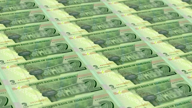 Zimbabwe Zimbabwean Dollar 2 Banknotes Money Printing House, Printing Two Zimbabwean Dollar, Printing Press Machine Print out Zimbabwean, Being printed by currency press machine 2