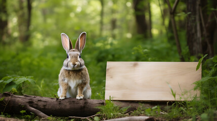 Hare or rabbit near blank transparent, concept of animal-friendly products, animals, forest protection. Stop cosmetic testing on animals, animal protection from hunting