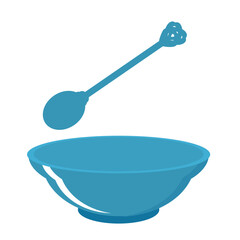 Blue bowl and spoon icon isolated on white background vector.
