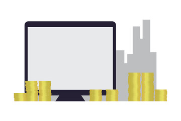 digital commerce finance vector illustration with coins computer for online marketing growth concept