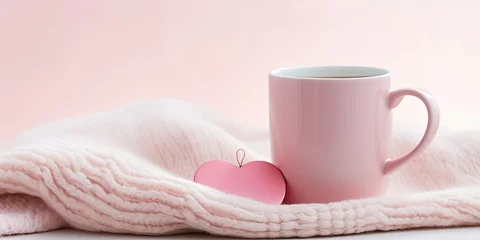 Poster Cozy Sip of Love - Embrace simplicity in a shot featuring a white mug adorned with a charming pink heart.  © SurfacePatterns