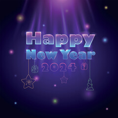 Vector New Year poster with sparkling lights. Bright and colorful. With garlands.