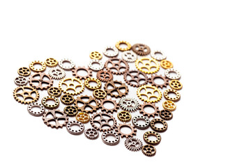 Heart symbol made out of gears steampunk style lies mechanism watch clock parts