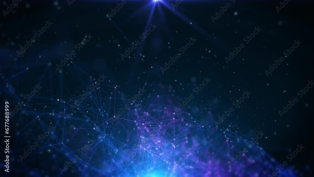 Poster Blue low poly line, digital plexus mesh futuristic technology structure 4K loop motion background.