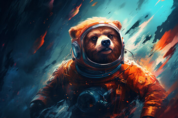 bear with astronaut suit - obrazy, fototapety, plakaty