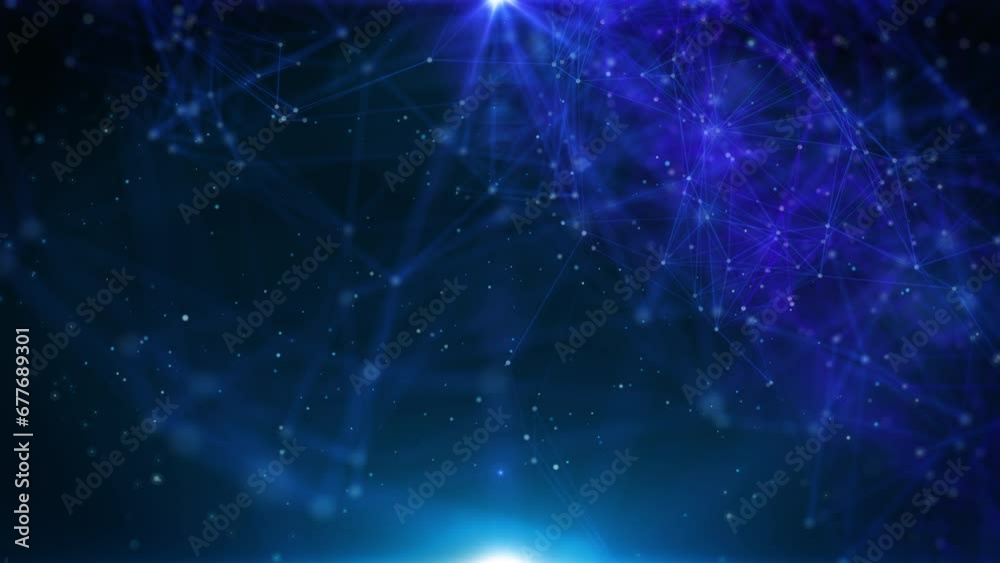 Poster Light Blue Abstract Technology Digital Polygon Plexus Communication Network Concept. Data Connection Structure Transfer Moving 4K Loop Animation.