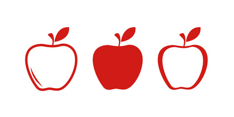 Apple icon set in flat style. Fresh apple with leaf symbol. Simple apple vector abstract icon. illustration for web site design, logo, mobile app, UI.
