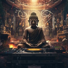 buddha dj statue in the temple