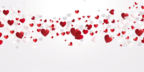 Whimsical Hearts Cascade - Design a beautiful Valentine's Day background with red and white hearts made of paper delicately arranged on a pristine white background