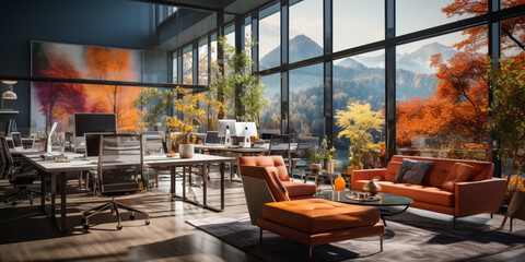 Interior design Modern Creative office foyer, Corporate open workspace, Coworking office room