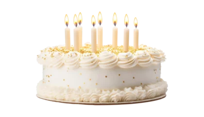 Fotobehang white birthday cake with candle isolated on transparent background cutout © Papugrat