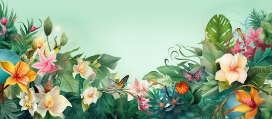 Fototapeta premium The vibrant floral background with a textured summer inspired design captures the beauty of nature in spring creating a refreshing garden atmosphere filled with lush green colors making it 