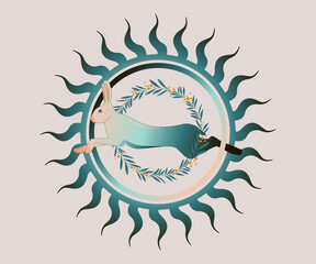 vector illustration, animals, fish, birds, wildlife, crane, goldfish, hare, stickers, picture, wild animals, magical ancient symbols of life, sun, elements, culture, aztecs