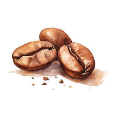 Coffee beans watercolor isolated transparent, Generative AI