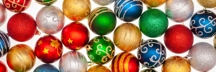 many christmas tree balls in panoramic set
