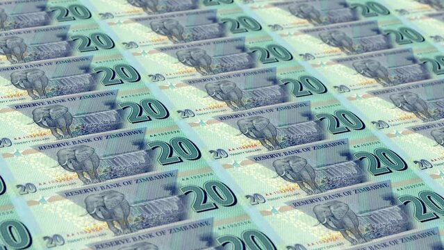 Zimbabwe Zimbabwean Dollar 20 Banknotes Money Printing House, Printing Twenty Zimbabwean Dollar, Printing Press Machine Print out Zimbabwean, Being printed by currency press machine 20