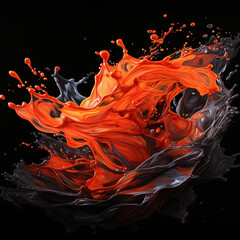 Splash of fire, black on black, in the style of ray tracing, dark white and dark red, intense coloration, dark silver and light orange, bold, vibrant colors,