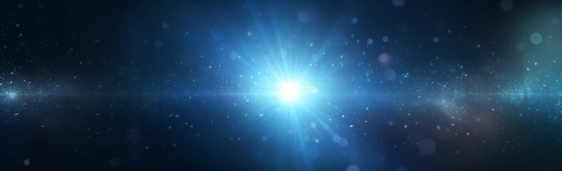 intense blue and mainly off screen lens flare overlay texture with bokeh effect with black background panorama banner, Generative AI - obrazy, fototapety, plakaty