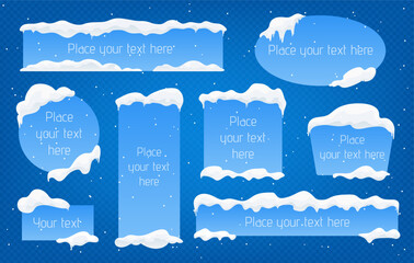 Snow ice caps place for your text here advertising blue banners set rectangular square oval round circle  shapes vector illustration - 677692599