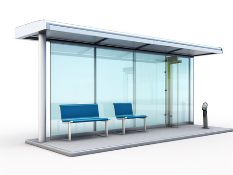 3D image illustration of a bus stop isolated on a white background. Modern design with an open concept.
