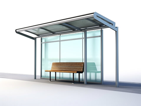 3D image illustration of a bus stop isolated on a white background. Modern design with an open concept.
