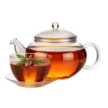 cup of tea and teapot isolated on white background