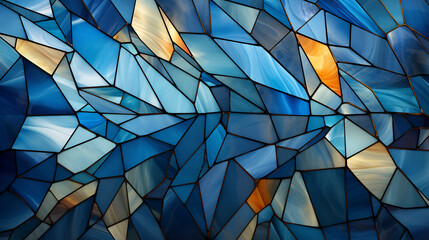 Shades of blue stained glass design for church. AI generative