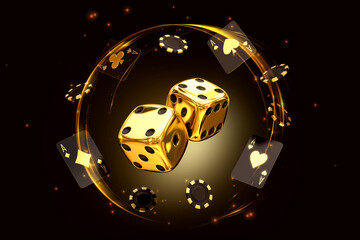 casino mix motion chips slot machine roulette set card banner 3d render 3d rendering illustration 