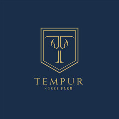 Elegant luxury letter T monogram horse logo, letter T horse logo, horse head logo - obrazy, fototapety, plakaty