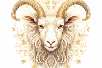 Capricorn zodiac symbol in gold tones on a white background