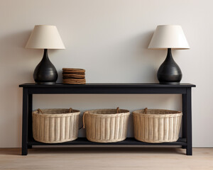Sophisticated black modern console table with Elegant Lighting and Decor
