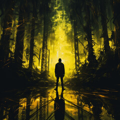 silhouette of a person in a forest