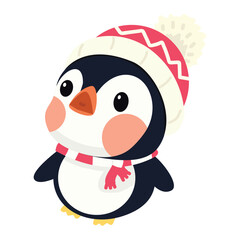 penguin with scarf and hat cartoon